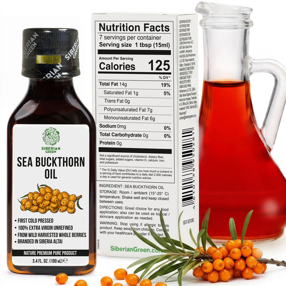 100% Pure Sea Buckthorn Oil - Extra Virgin Organic Oil, Cold Pressed
