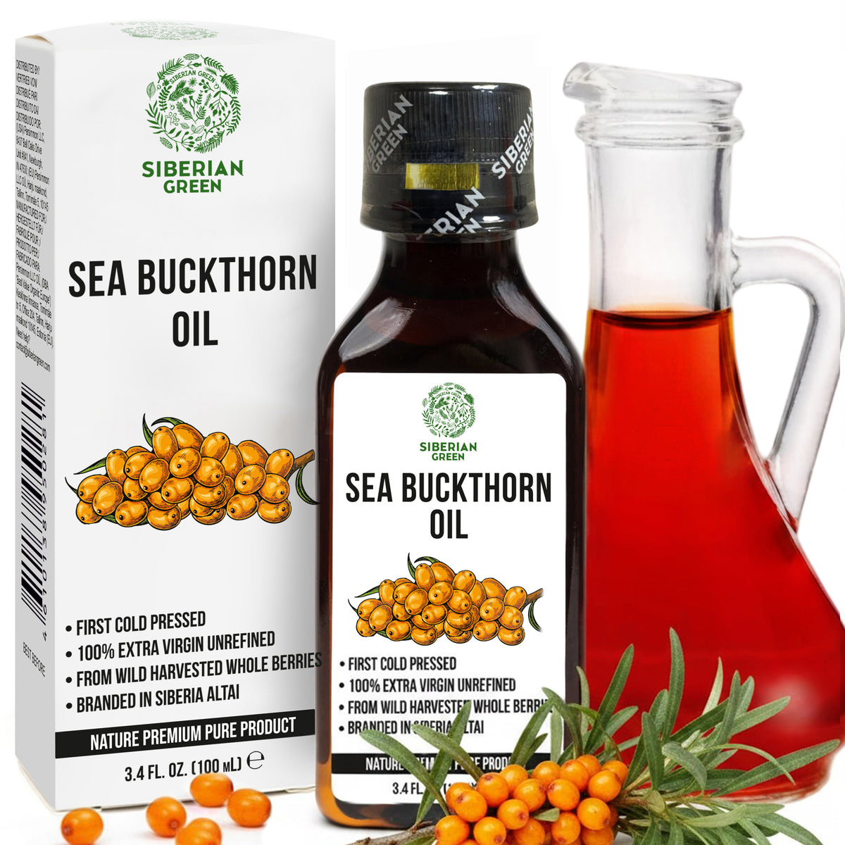 100% Pure Sea Buckthorn Oil - Extra Virgin Organic Oil, Cold Pressed