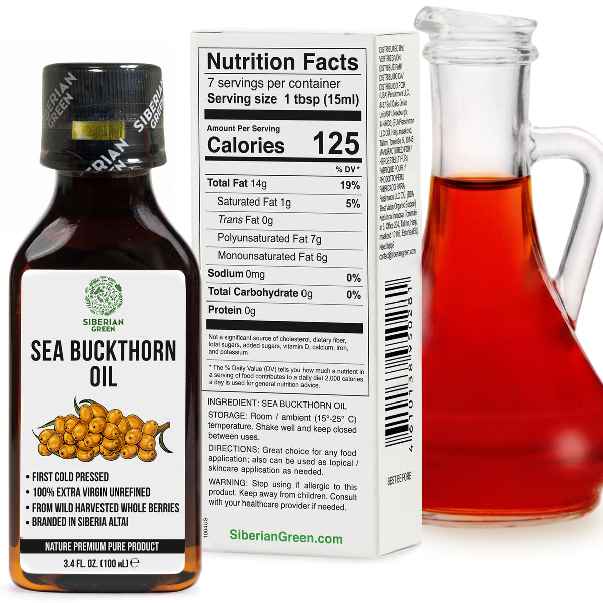 100% Pure Sea Buckthorn Oil - Extra Virgin Organic Oil, Cold Pressed