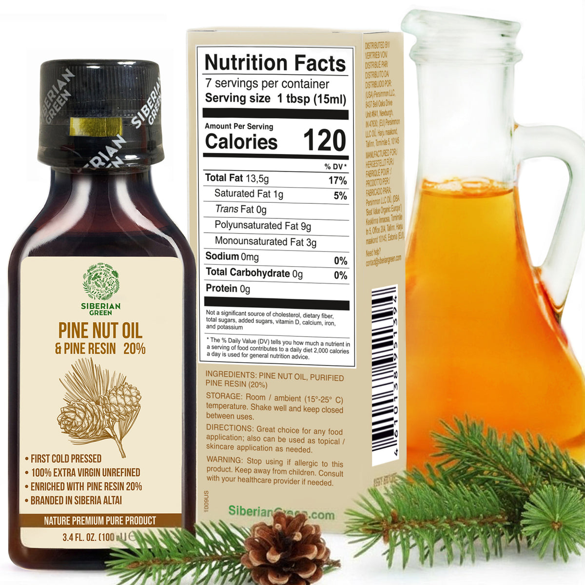 Siberian Pine Nut Oil with Cedar Resin – 100% Extra Virgin, Cold Pressed, 100 ml