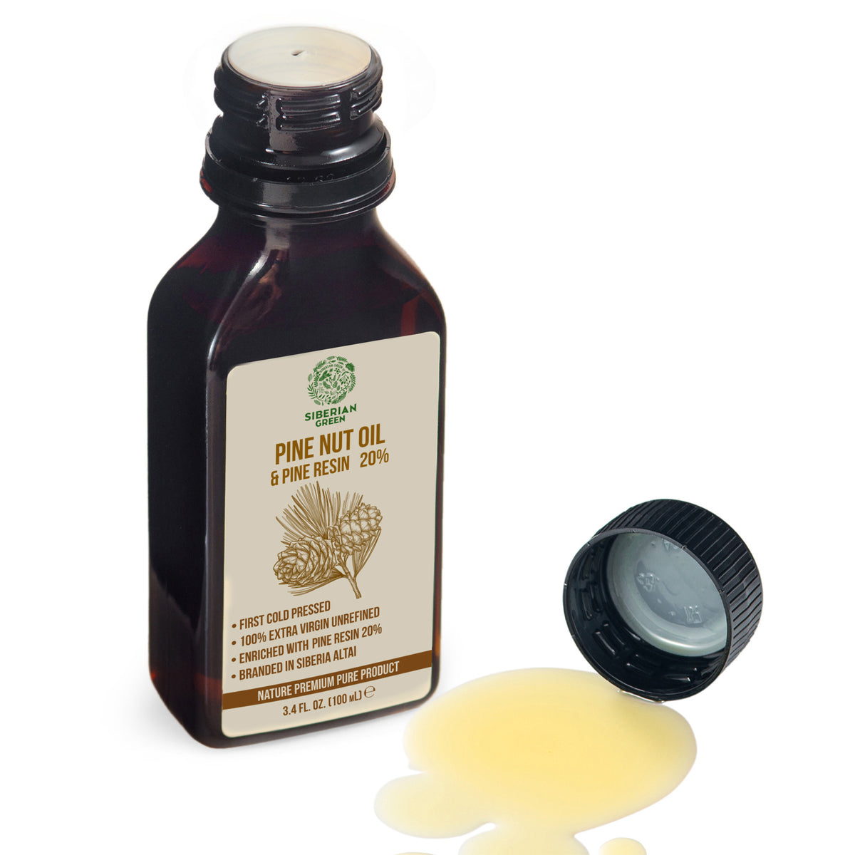 Siberian Pine Nut Oil with Cedar Resin – 100% Extra Virgin, Cold Pressed, 100 ml