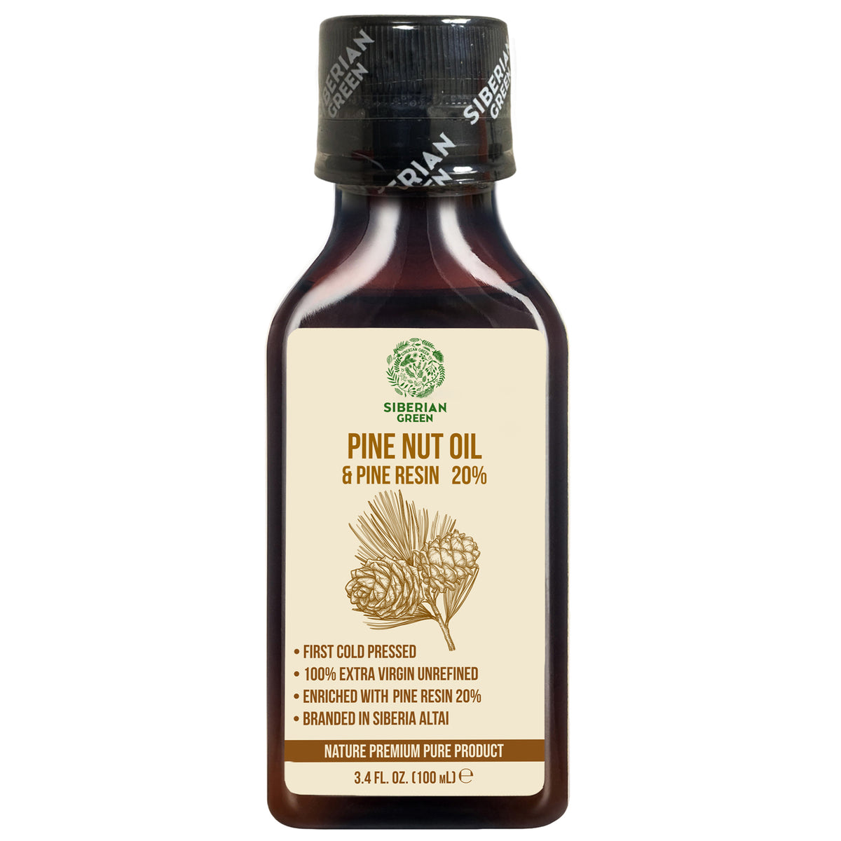 Siberian Pine Nut Oil with Cedar Resin – 100% Extra Virgin, Cold Pressed, 100 ml