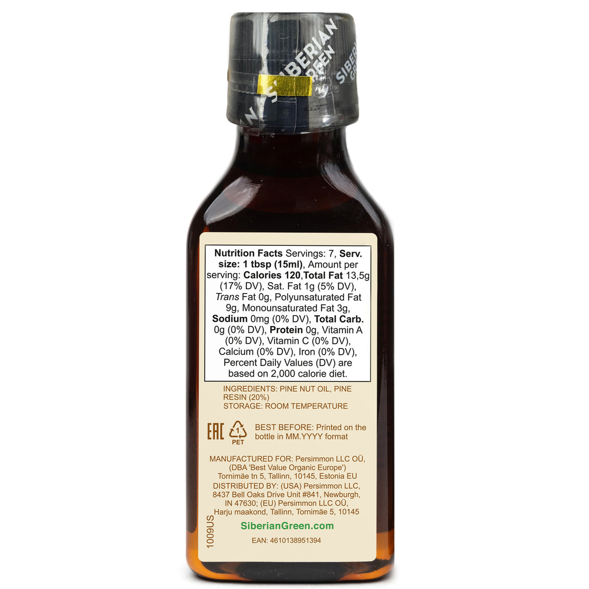 Siberian Pine Nut Oil with Cedar Resin – 100% Extra Virgin, Cold Pressed, 100 ml