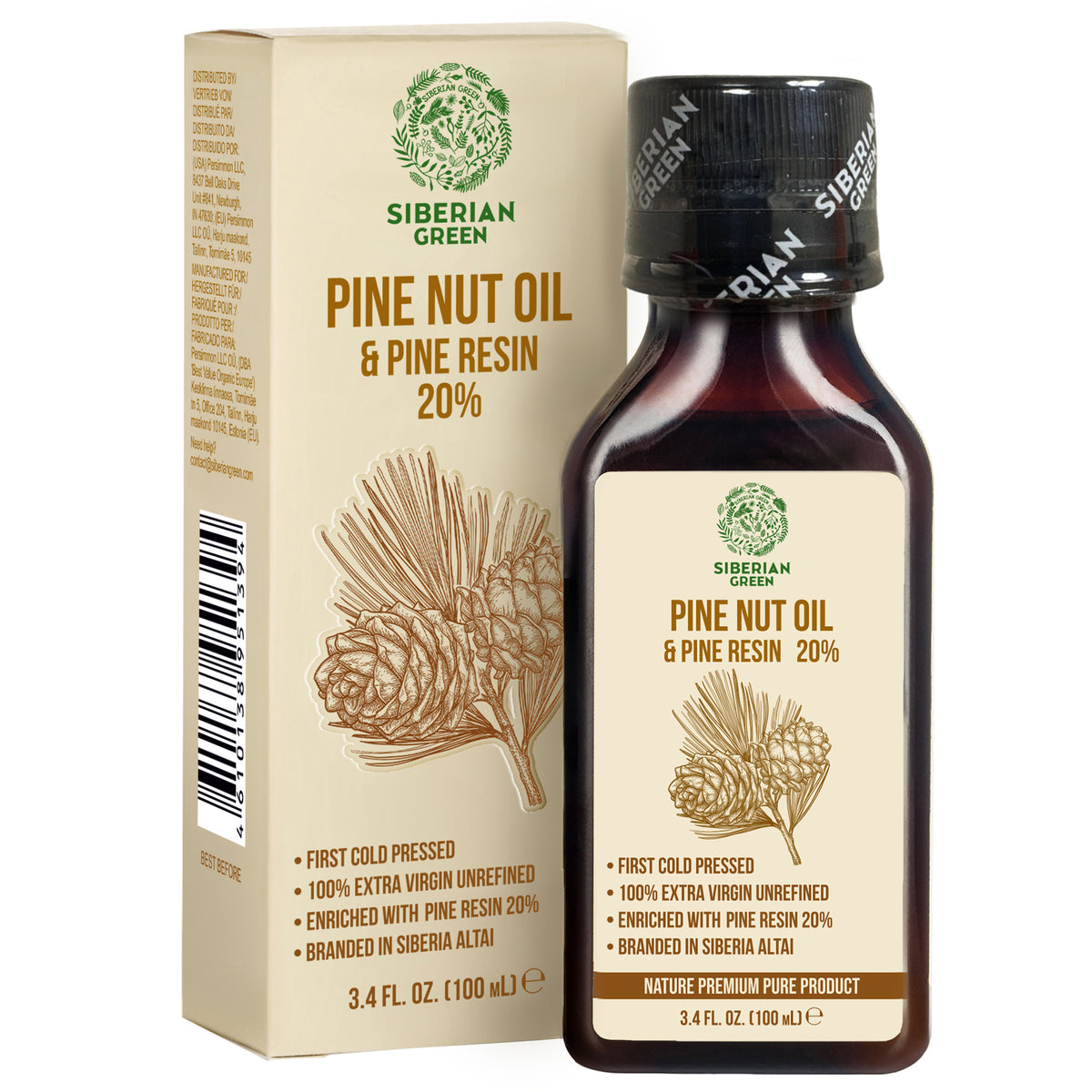 Siberian Pine Nut Oil with Cedar Resin – 100% Extra Virgin, Cold Pressed, 100 ml