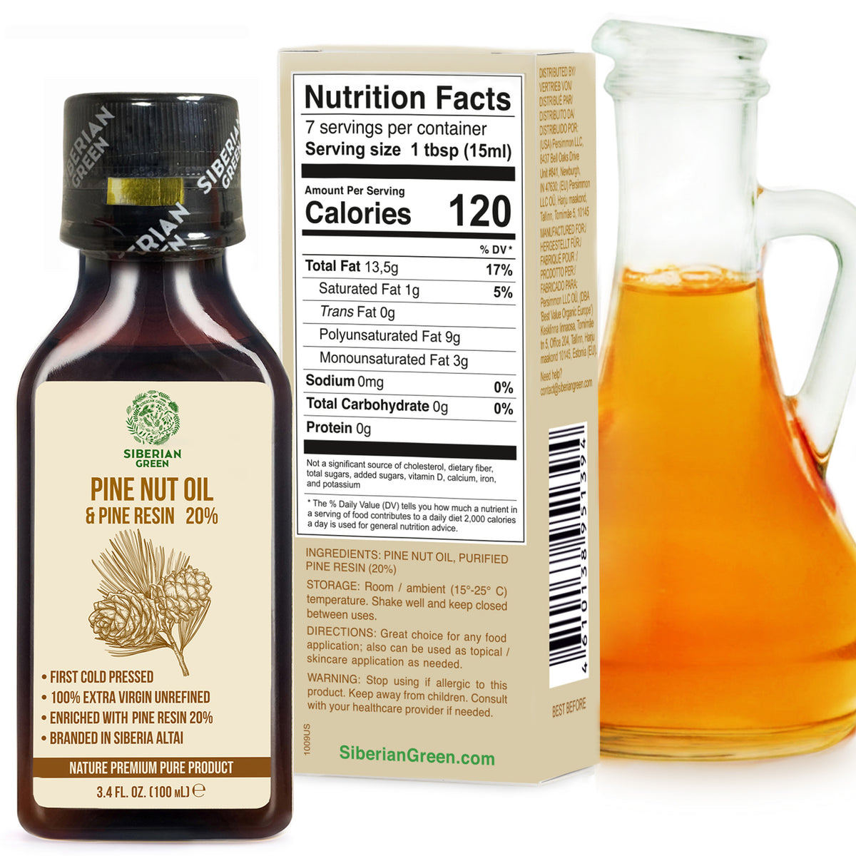 Siberian Pine Nut Oil with Cedar Resin – 100% Extra Virgin, Cold Pressed, 100 ml