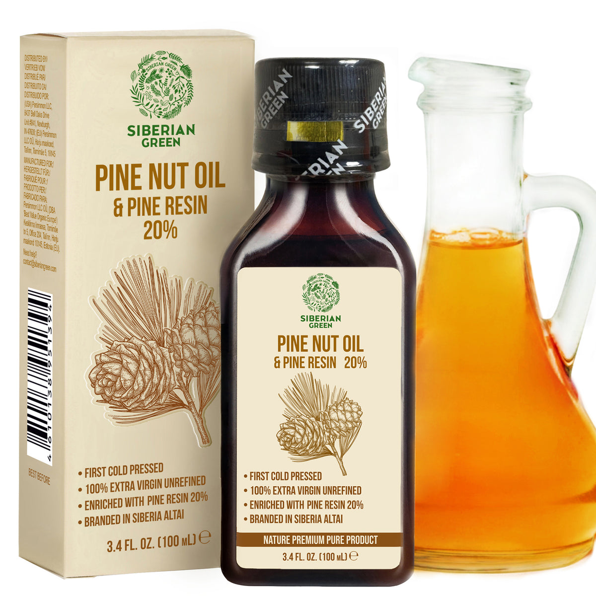Siberian Pine Nut Oil with Cedar Resin – 100% Extra Virgin, Cold Pressed, 100 ml