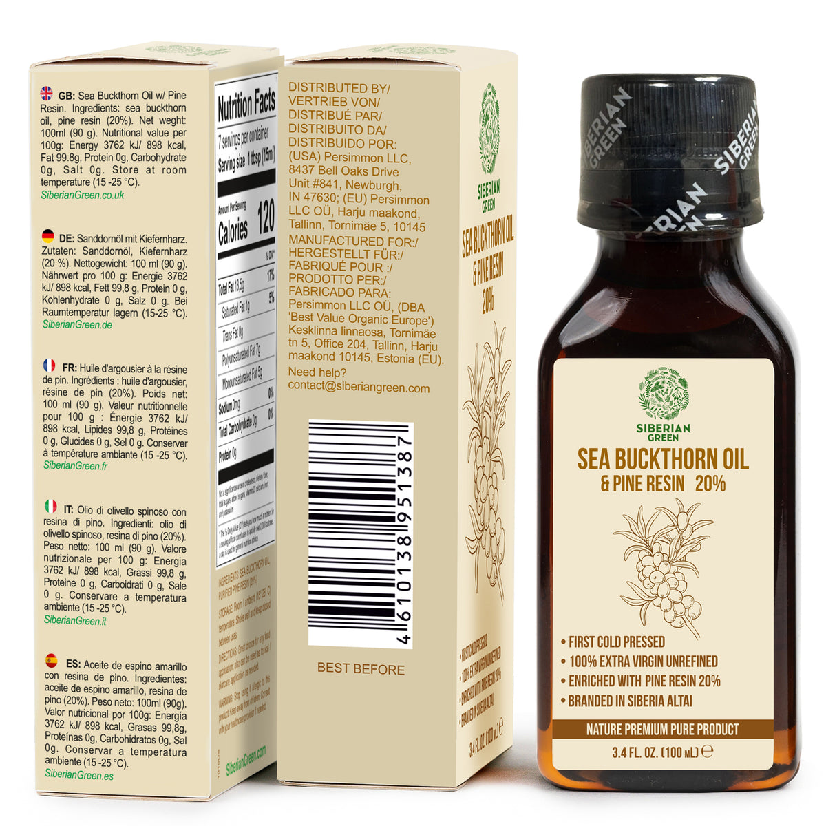 Siberian Sea Buckthorn Oil with Pine Resin – 100ml