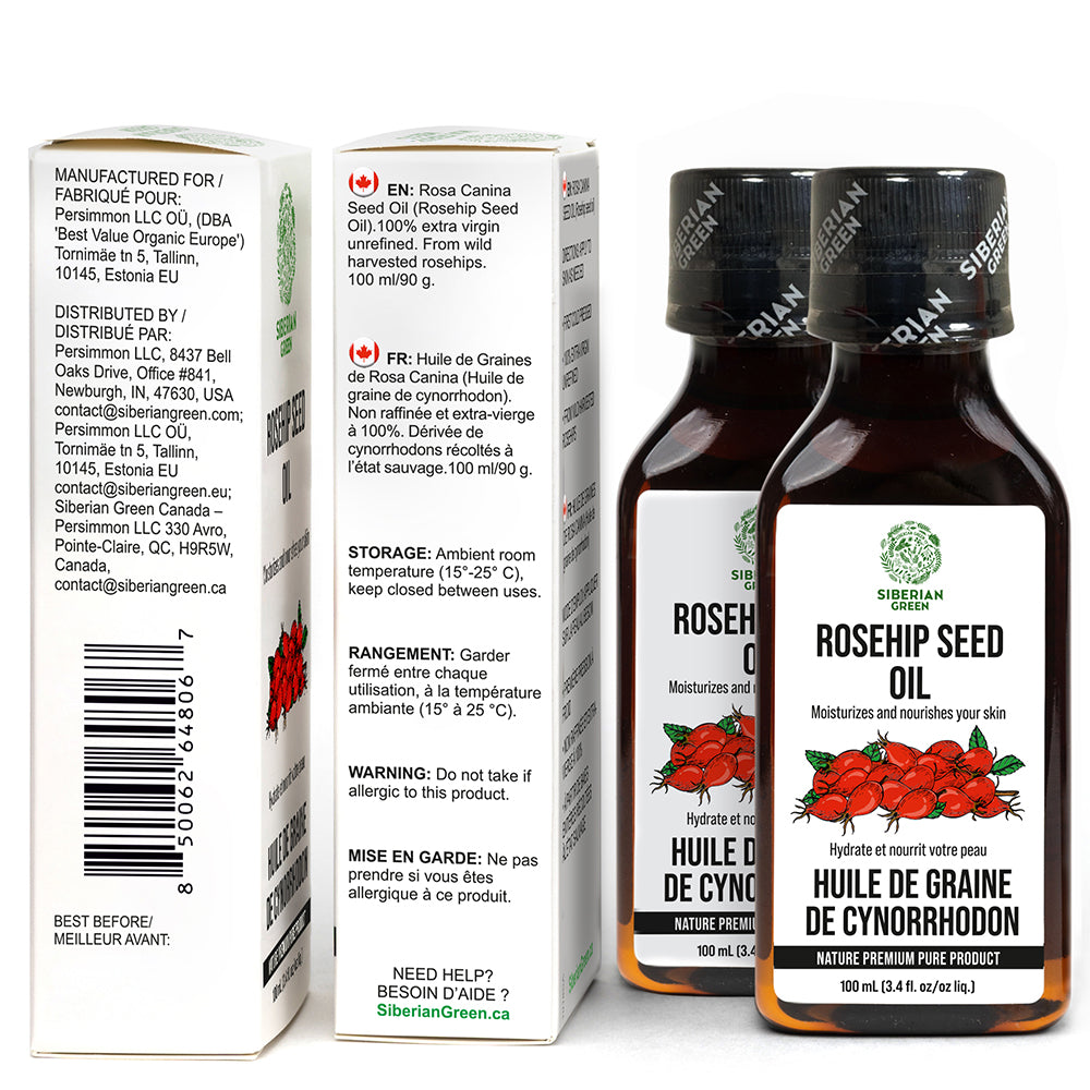 Siberian Green Wild Harvested Rosehip Seed Oil 100ml | Extra Virgin 100% Natural Skin and Wellness