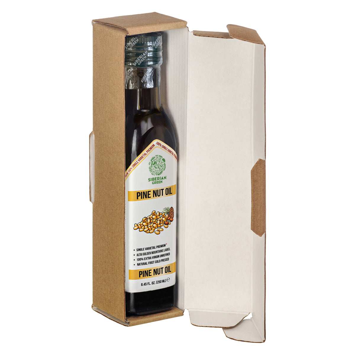 Siberian Green Pine Nut Oil – 250ml Cold Pressed (Extra Virgin, Glass Bottle)