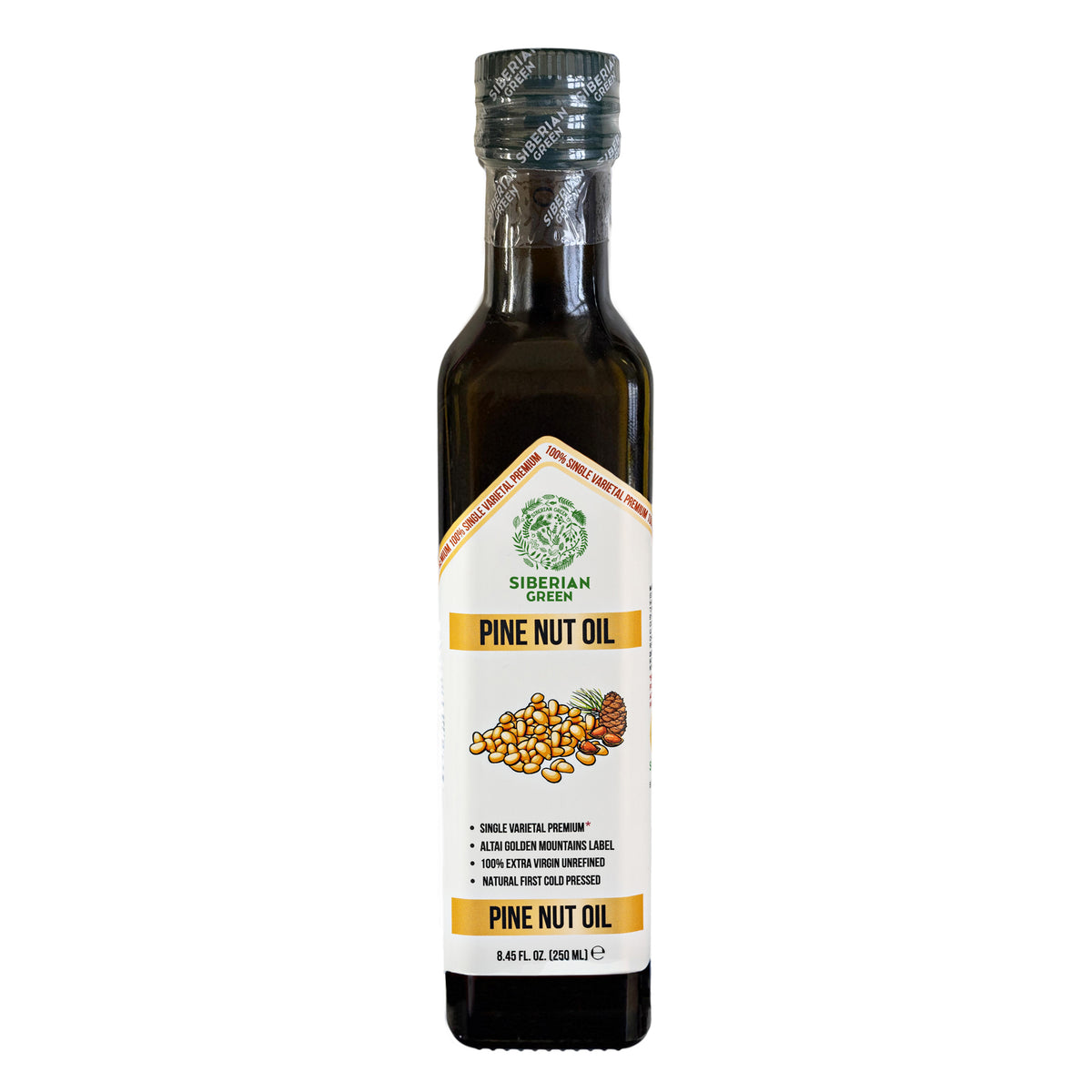Siberian Green Pine Nut Oil – 250ml Cold Pressed (Extra Virgin, Glass Bottle)