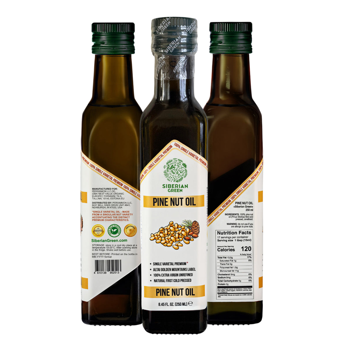 Siberian Green Pine Nut Oil – 250ml Cold Pressed (Extra Virgin, Glass Bottle)