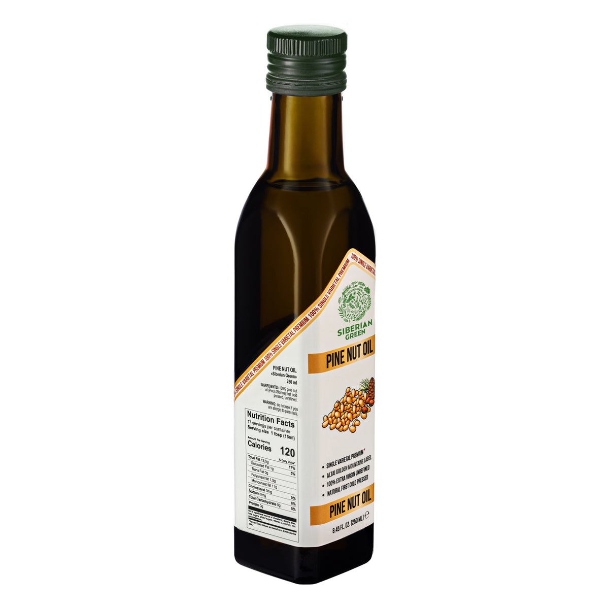 Siberian Green Pine Nut Oil – 250ml Cold Pressed (Extra Virgin, Glass Bottle)