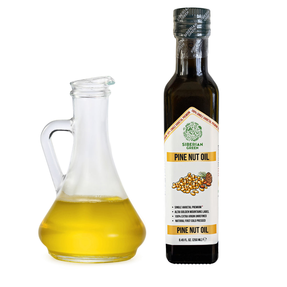 Siberian Green Pine Nut Oil – 250ml Cold Pressed (Extra Virgin, Glass Bottle)
