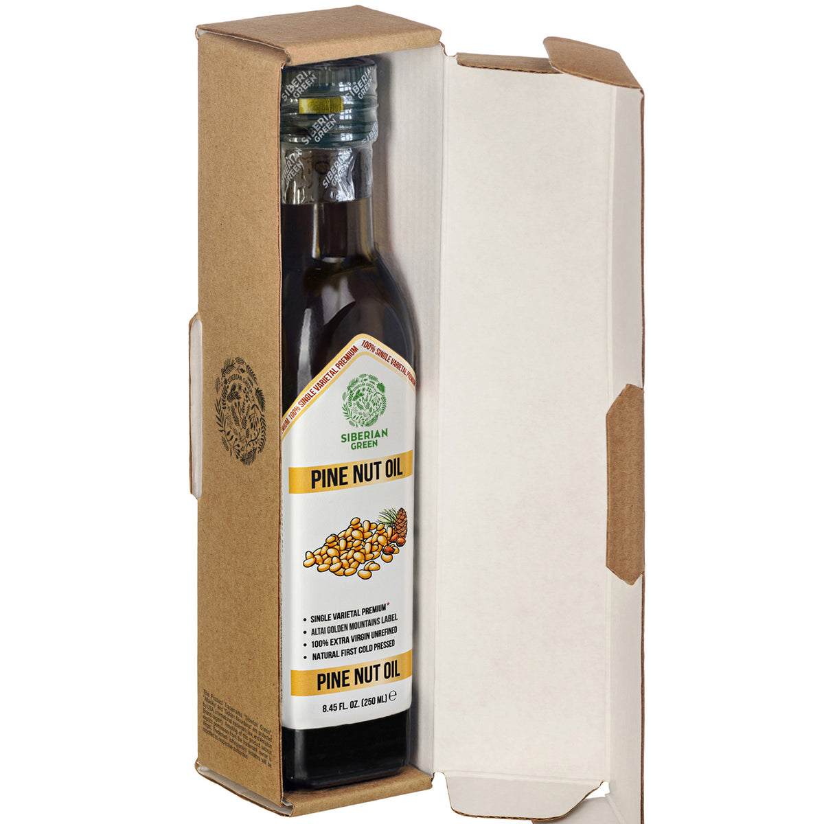 Siberian Green Pine Nut Oil – 250ml Cold Pressed (Extra Virgin, Glass Bottle)