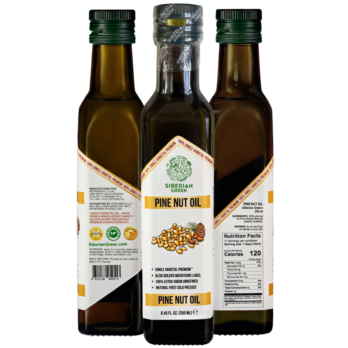Siberian Green Pine Nut Oil – 250ml Cold Pressed (Extra Virgin, Glass Bottle)