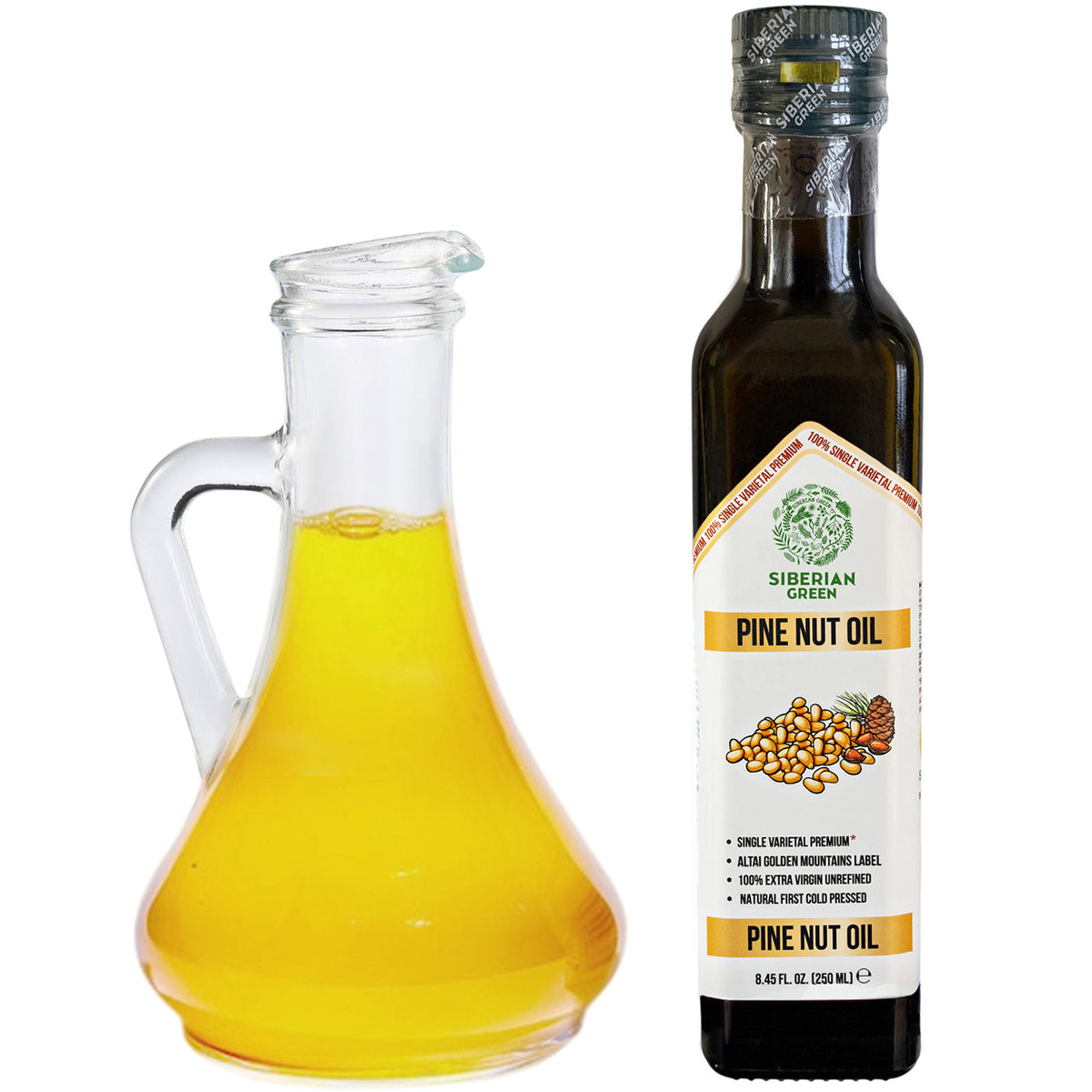 Siberian Green Pine Nut Oil – 250ml Cold Pressed (Extra Virgin, Glass Bottle)