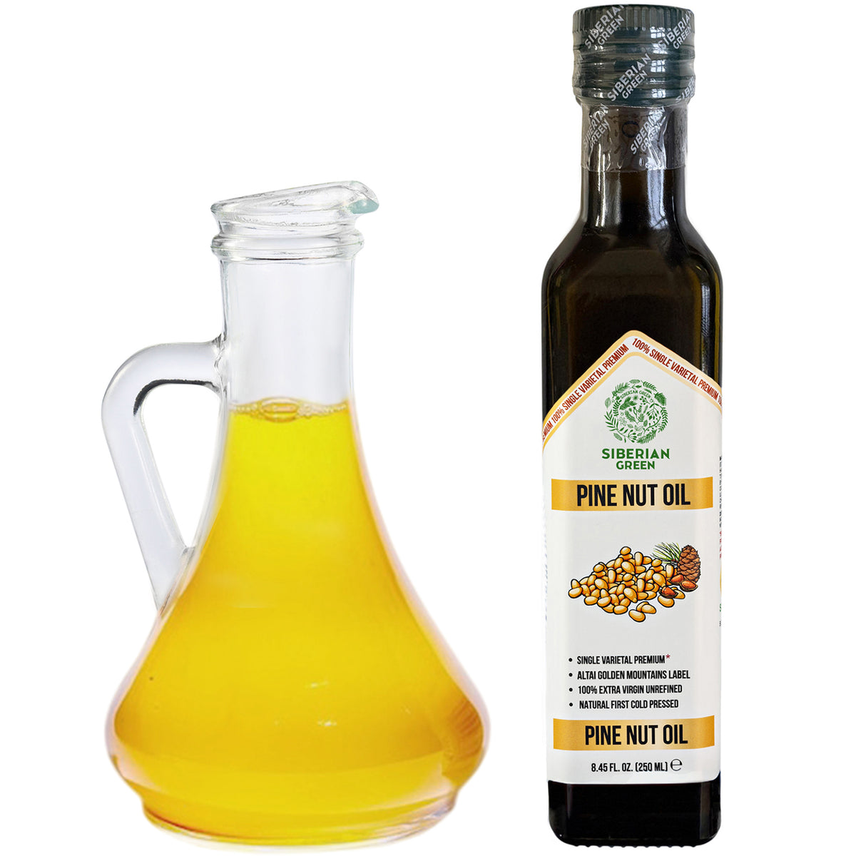 Siberian Green Pine Nut Oil – 250ml Cold Pressed (Extra Virgin, Glass Bottle)