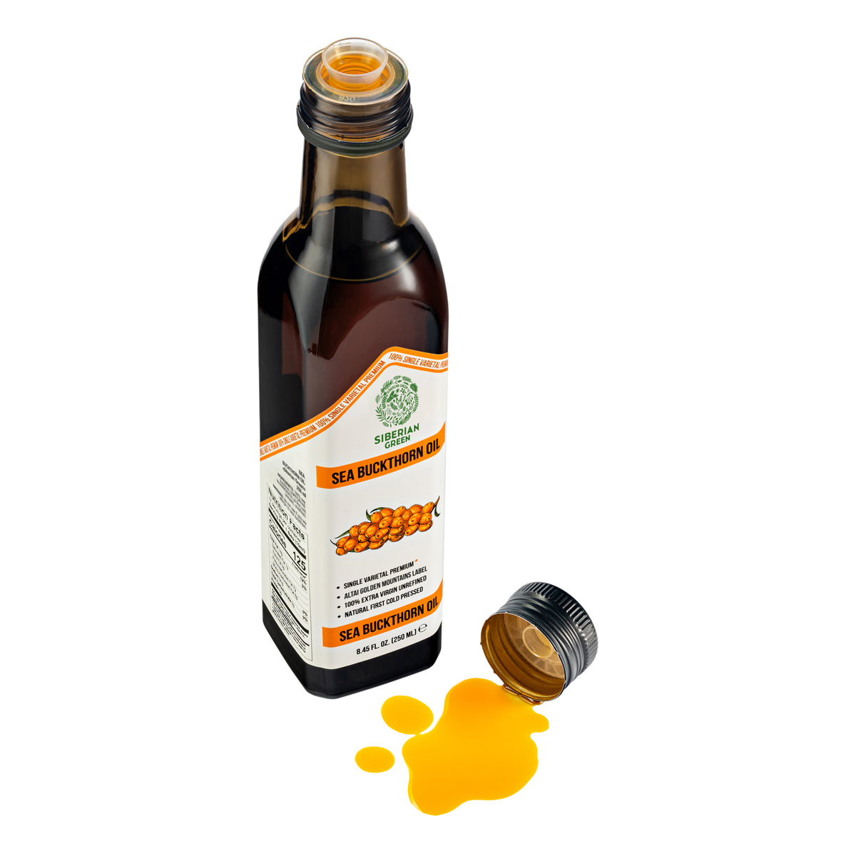 Siberian Green Sea Buckthorn Oil – 250 ml Extra Virgin (Glass Bottle)