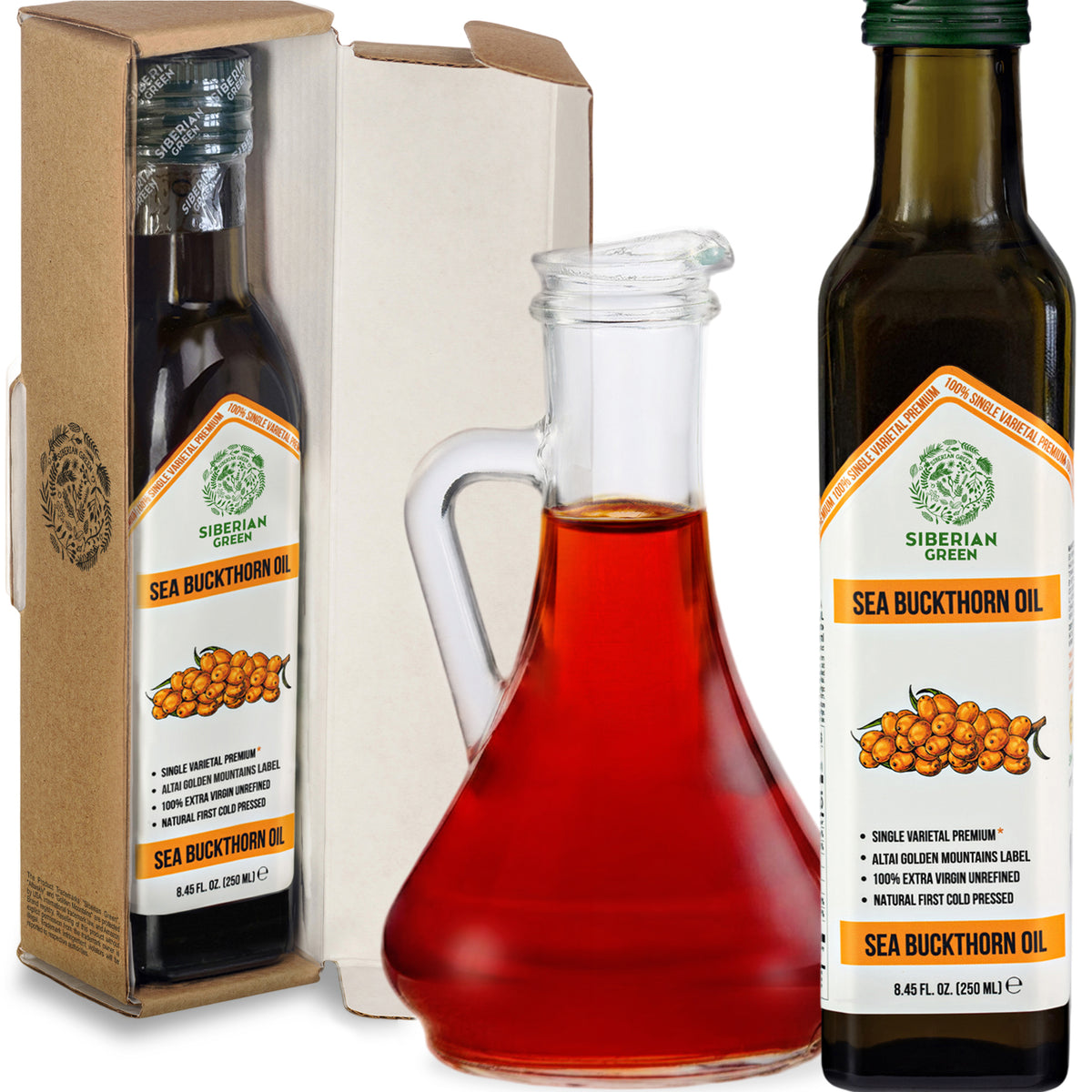 Siberian Green Sea Buckthorn Oil – 250 ml Extra Virgin (Glass Bottle)
