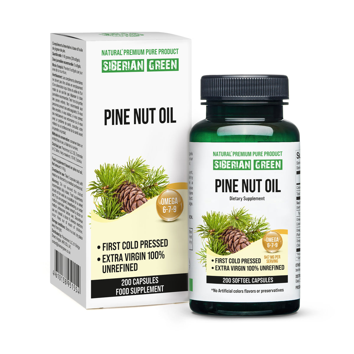 Siberian Pine Nut Oil Soft Gel Capsules - 200 Softgels for Better Overall Wellness