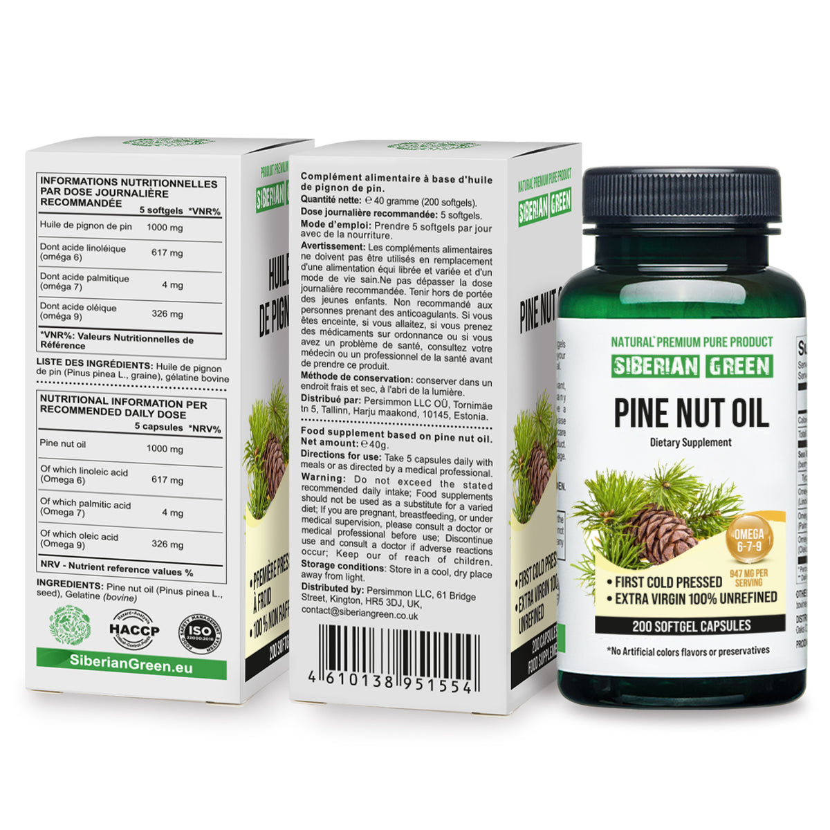 Siberian Pine Nut Oil Soft Gel Capsules - 200 Softgels for Better Overall Wellness