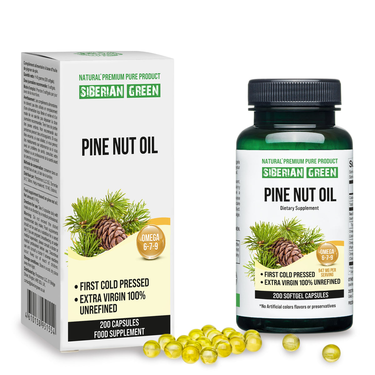 Siberian Pine Nut Oil Soft Gel Capsules - 200 Softgels for Better Overall Wellness