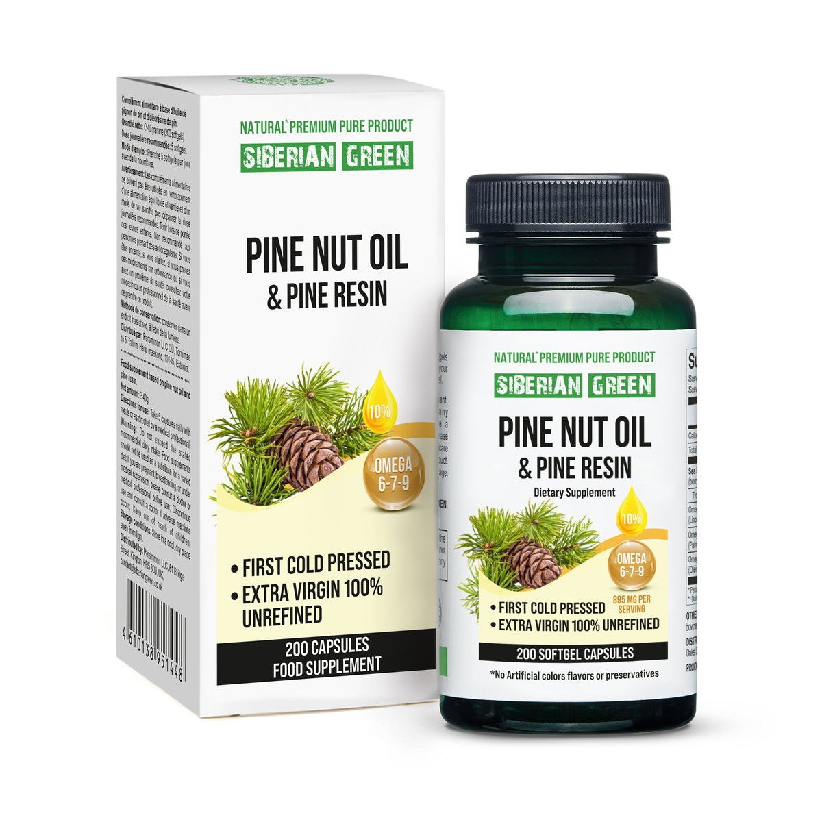 Siberian Green Pine Nut Oil Softgels with Pine Resin – 200 Softgels