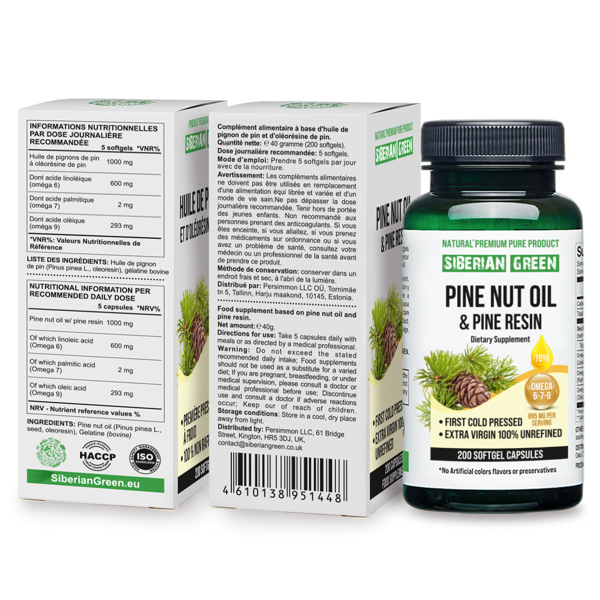 Siberian Green Pine Nut Oil Softgels with Pine Resin – 200 Softgels