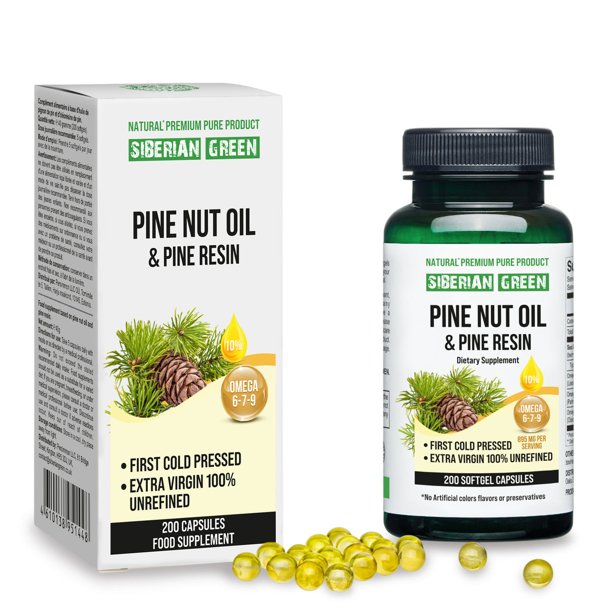 Siberian Green Pine Nut Oil Softgels with Pine Resin – 200 Softgels