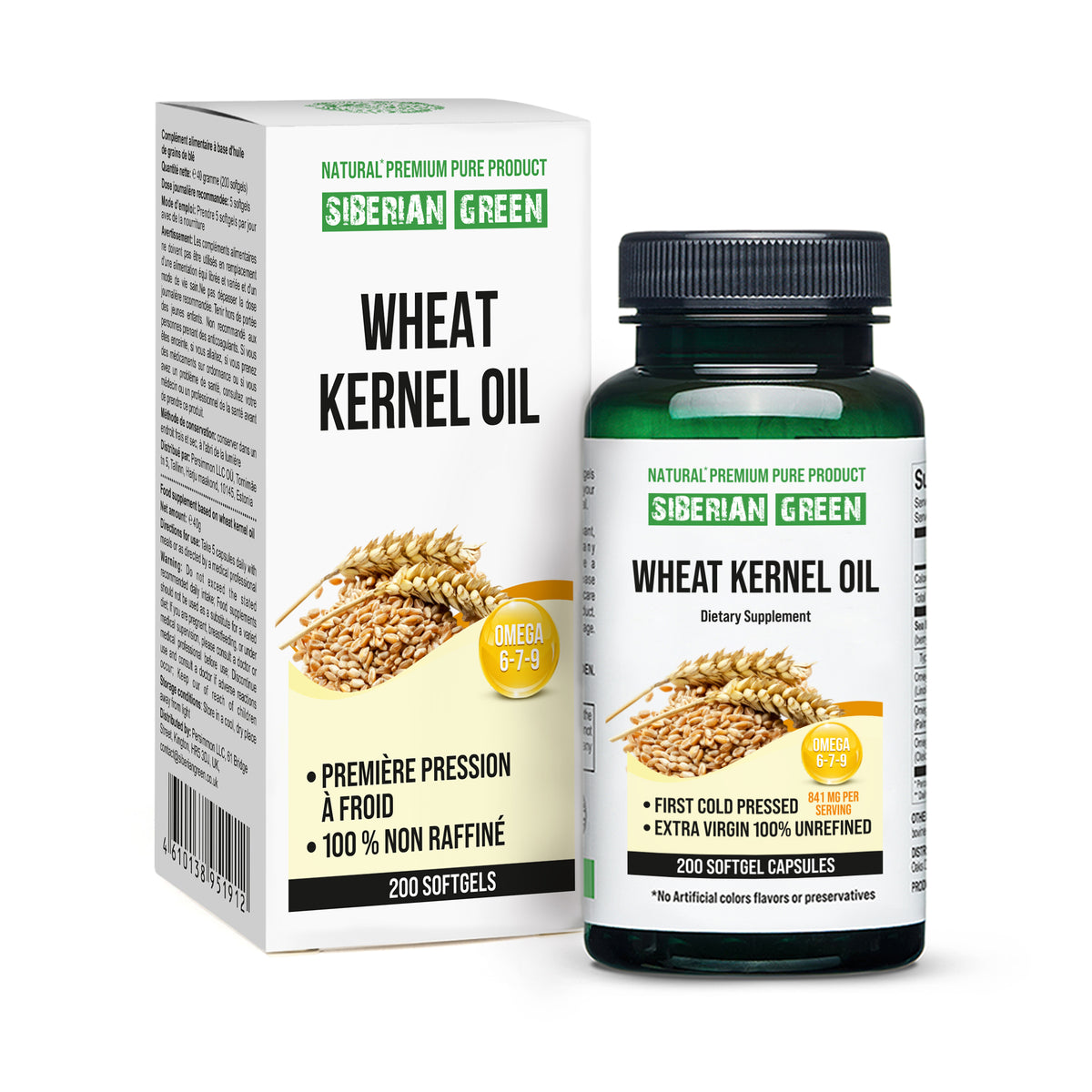 Siberian Green Wheat Kernel Oil Capsules 200 Softgels Wild Harvested Siberia Altai Cold Pressed Unrefined
