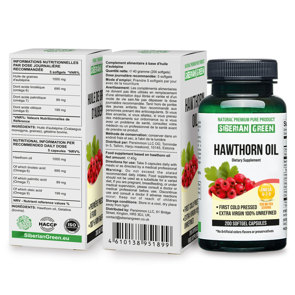 Siberian Green Hawthorn Oil Softgels – 100% Purity &amp; Cold-Pressed | 200 ct