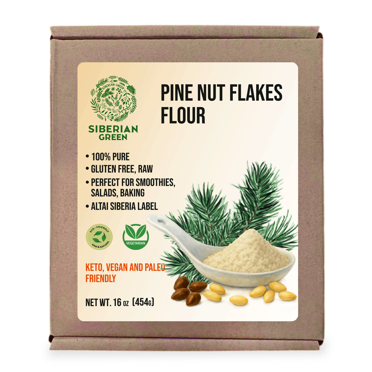 Siberian Pine Nut Flakes Flour (Kernel) Powder 454g (1 lbs) Organic Wild Harvested 100% Pure