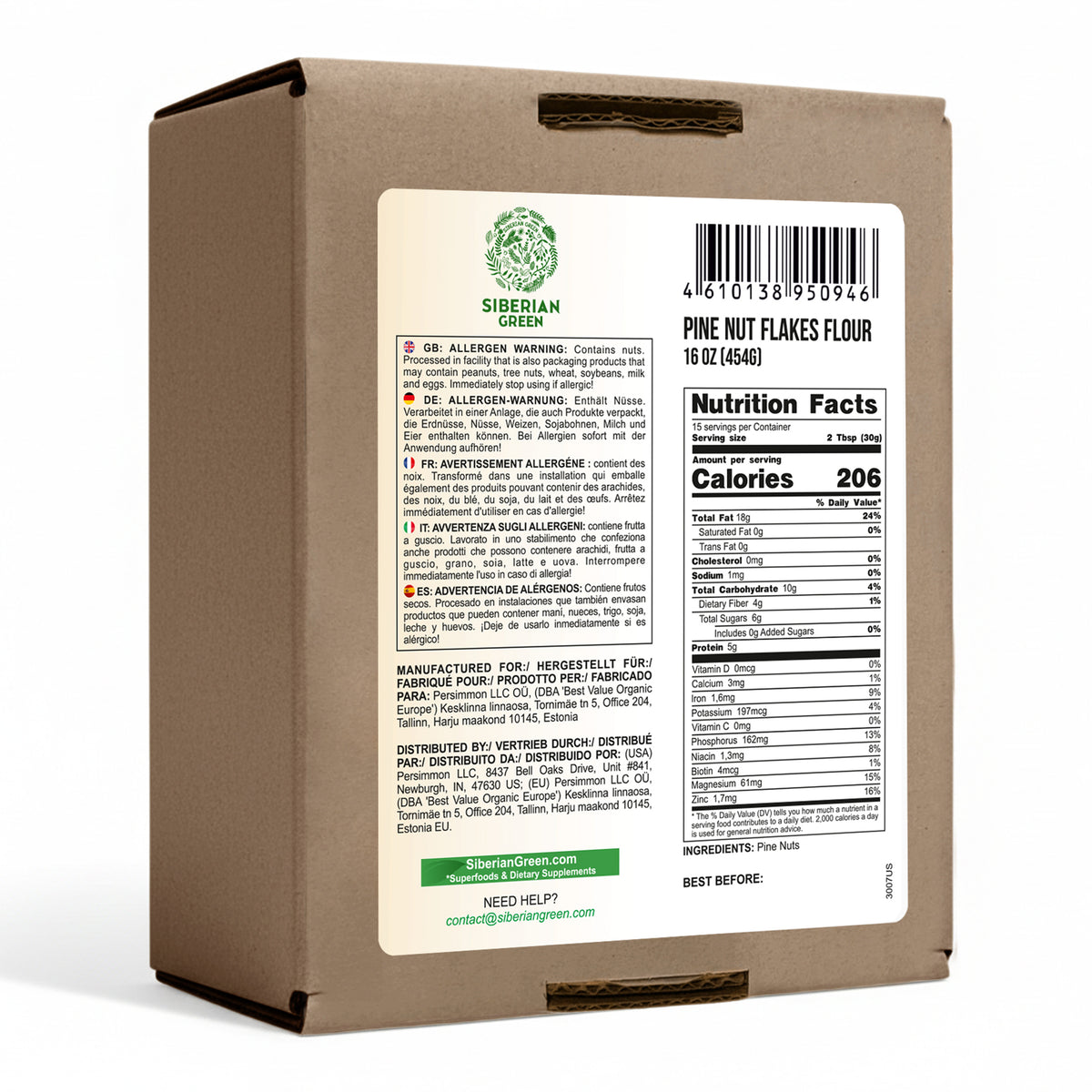 Siberian Pine Nut Flakes Flour (Kernel) Powder 454g (1 lbs) Organic Wild Harvested 100% Pure