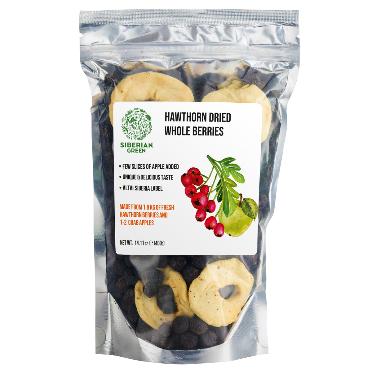 Whole Red Hawthorn Dried Berries 400g (14.11oz) Wild Harvested Crataegus Sanguinea from Altai