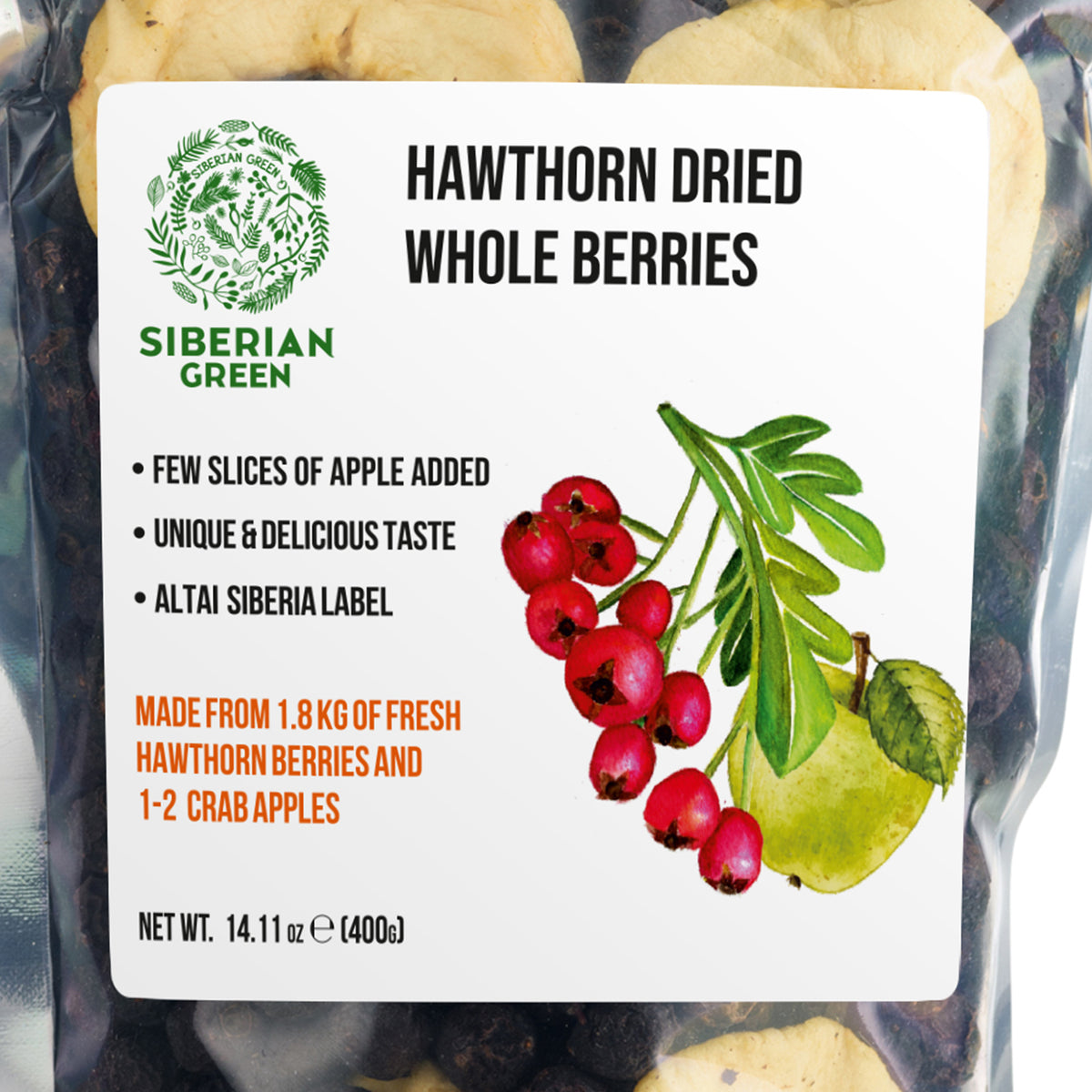 Whole Red Hawthorn Dried Berries 400g (14.11oz) Wild Harvested Crataegus Sanguinea from Altai