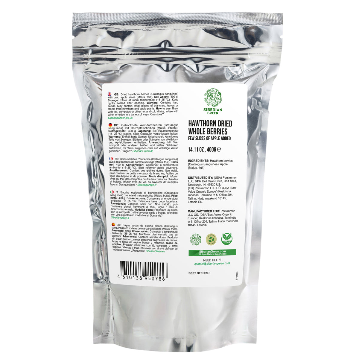 Whole Red Hawthorn Dried Berries 400g (14.11oz) Wild Harvested Crataegus Sanguinea from Altai
