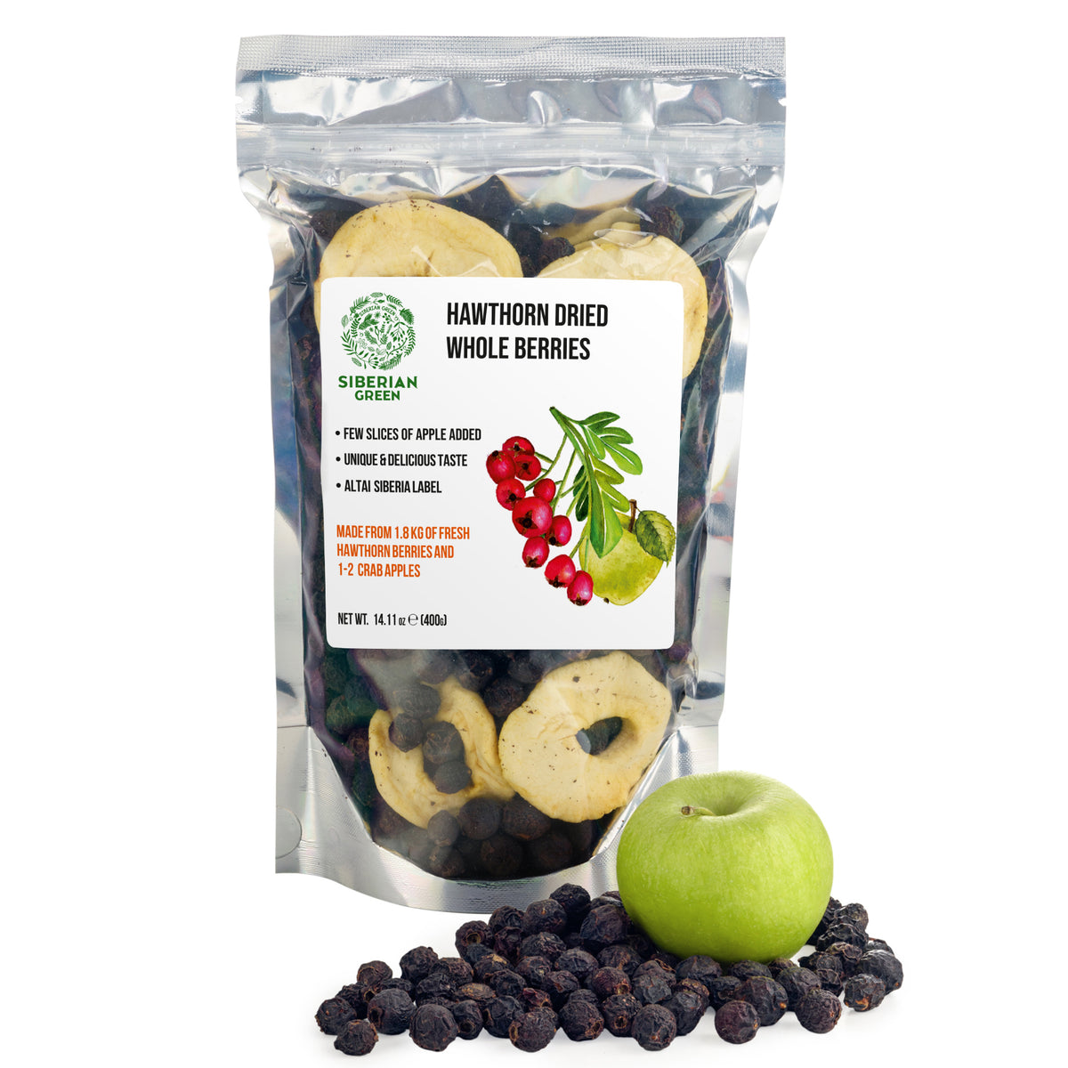 Whole Red Hawthorn Dried Berries 400g (14.11oz) Wild Harvested Crataegus Sanguinea from Altai