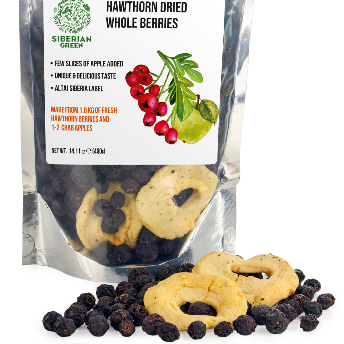 Whole Red Hawthorn Dried Berries 400g (14.11oz) Wild Harvested Crataegus Sanguinea from Altai