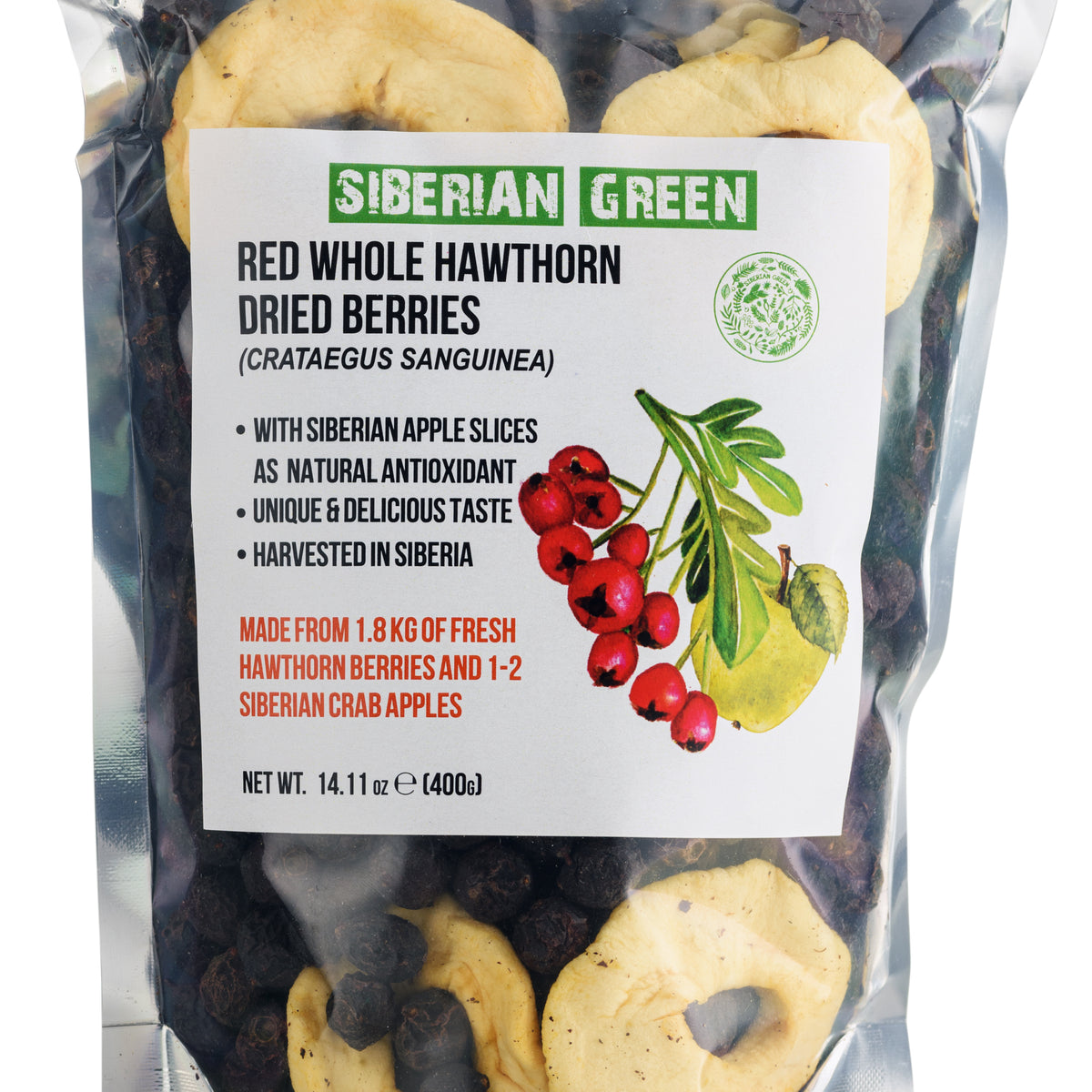 Whole Red Hawthorn Dried Berries 400g (14.11oz) Wild Harvested Crataegus Sanguinea from Altai