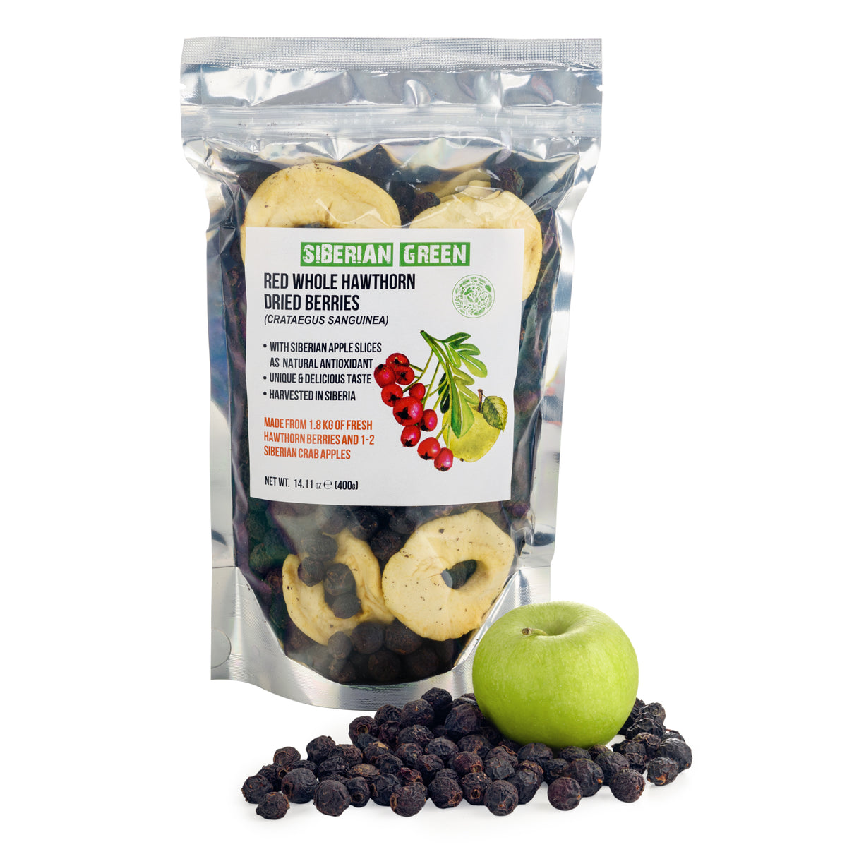 Whole Red Hawthorn Dried Berries 400g (14.11oz) Wild Harvested Crataegus Sanguinea from Altai