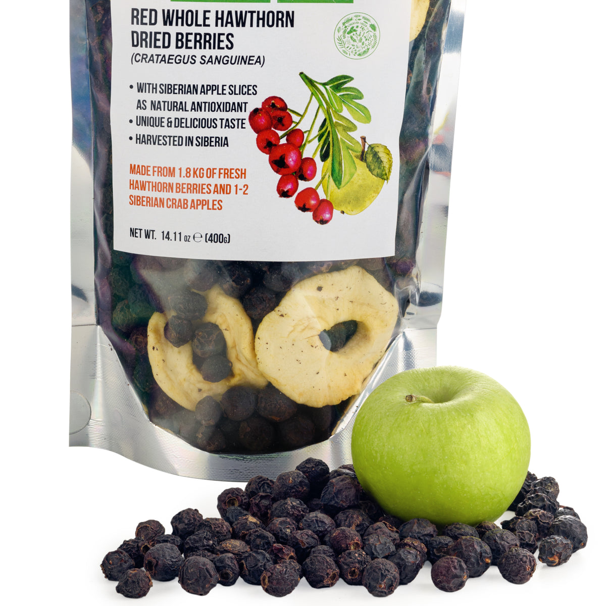 Whole Red Hawthorn Dried Berries 400g (14.11oz) Wild Harvested Crataegus Sanguinea from Altai