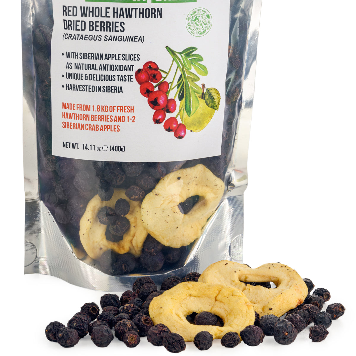 Whole Red Hawthorn Dried Berries 400g (14.11oz) Wild Harvested Crataegus Sanguinea from Altai