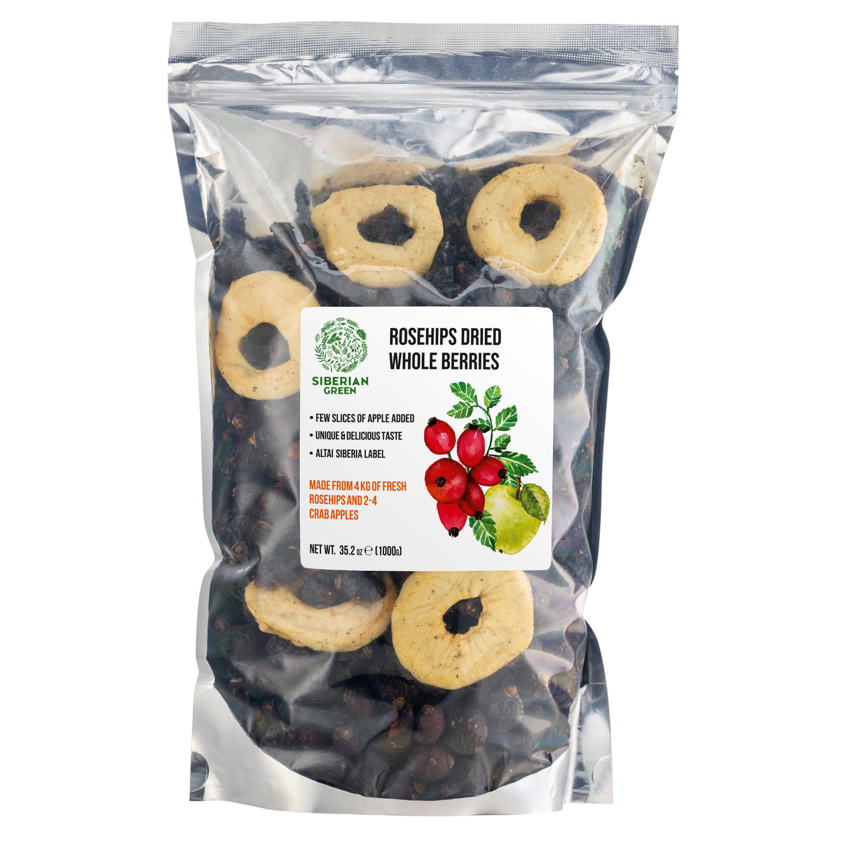 Siberian Dried Rose Hips with Apple Slices – 1kg Herbal Tea Blend