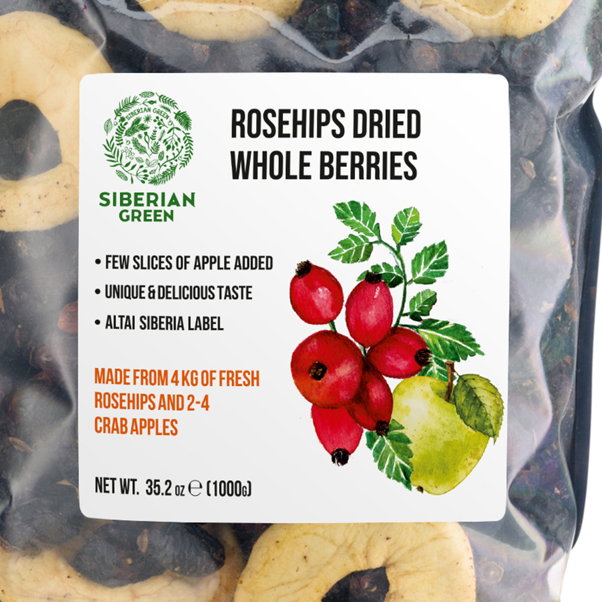 Siberian Dried Rose Hips with Apple Slices – 1kg Herbal Tea Blend