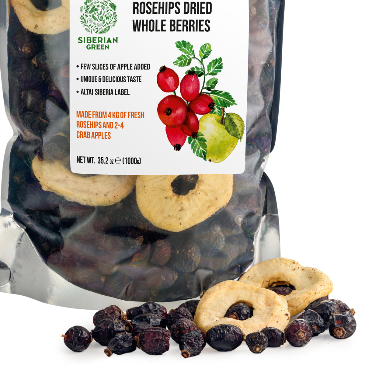 Siberian Dried Rose Hips with Apple Slices – 1kg Herbal Tea Blend