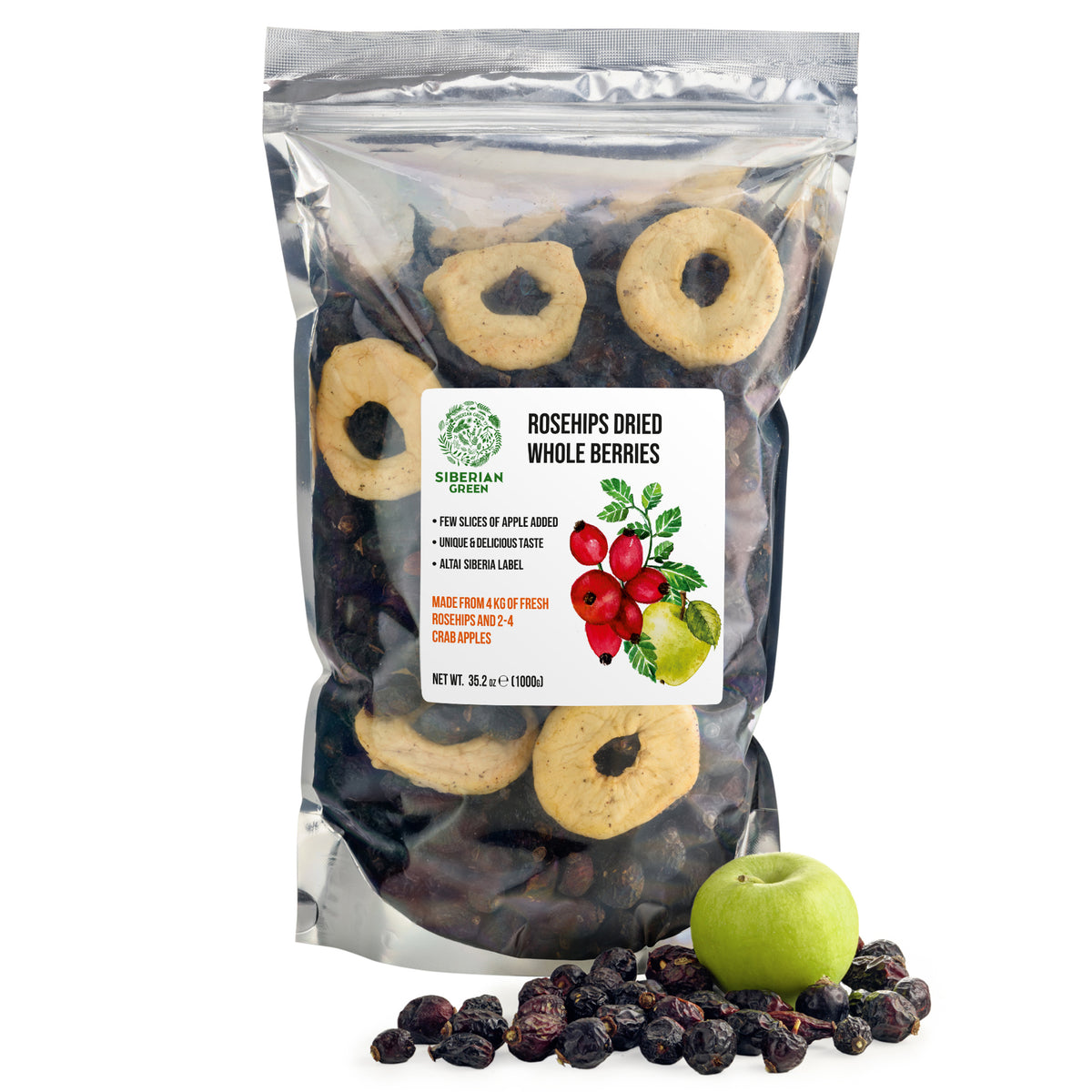 Siberian Dried Rose Hips with Apple Slices – 1kg Herbal Tea Blend