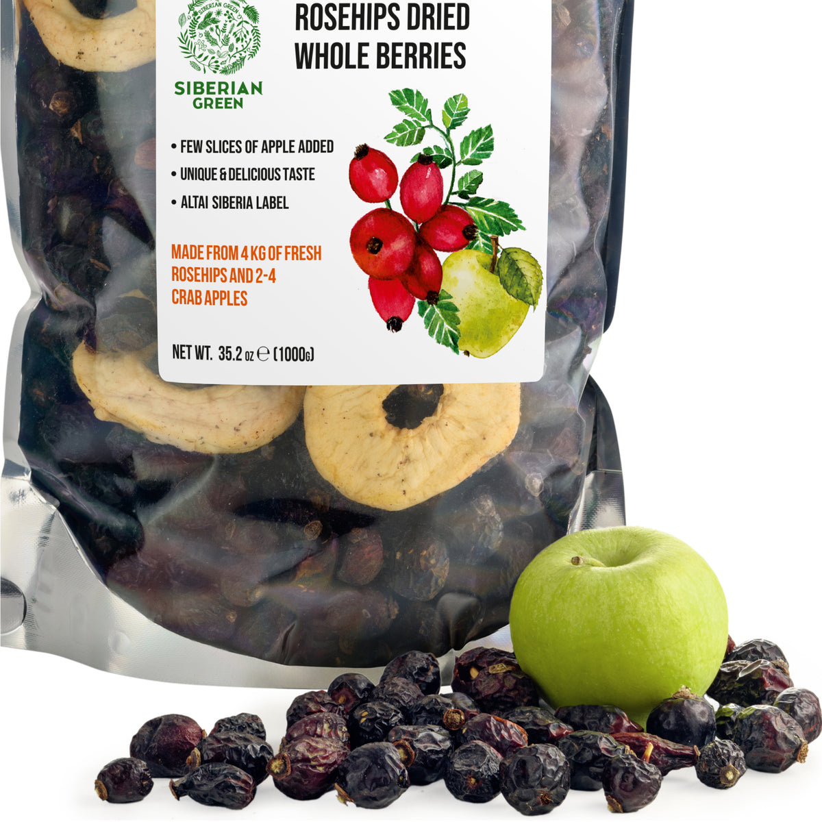 Siberian Dried Rose Hips with Apple Slices – 1kg Herbal Tea Blend
