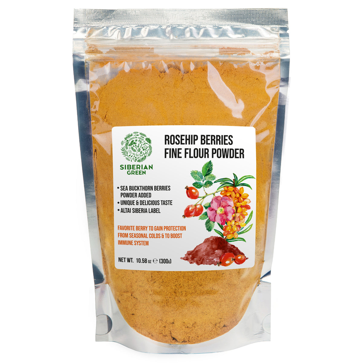 Ground Siberian Rose Hips & Sea Buckthorn Powder 300g (10.58 oz) – Nutrient-Rich Superfood Blend
