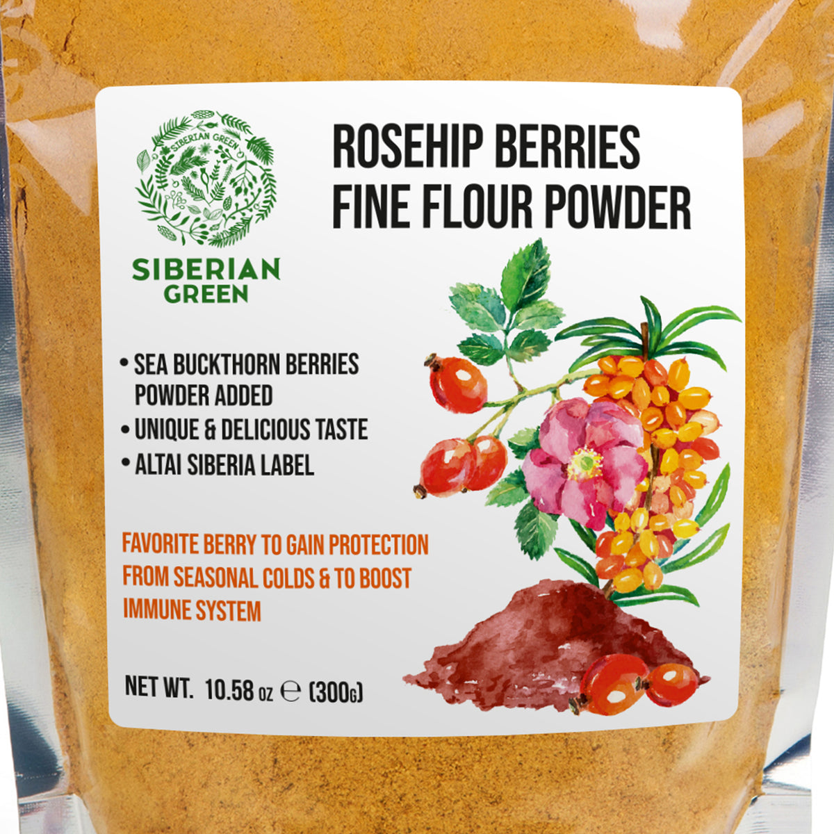 Ground Siberian Rose Hips & Sea Buckthorn Powder 300g (10.58 oz) – Nutrient-Rich Superfood Blend