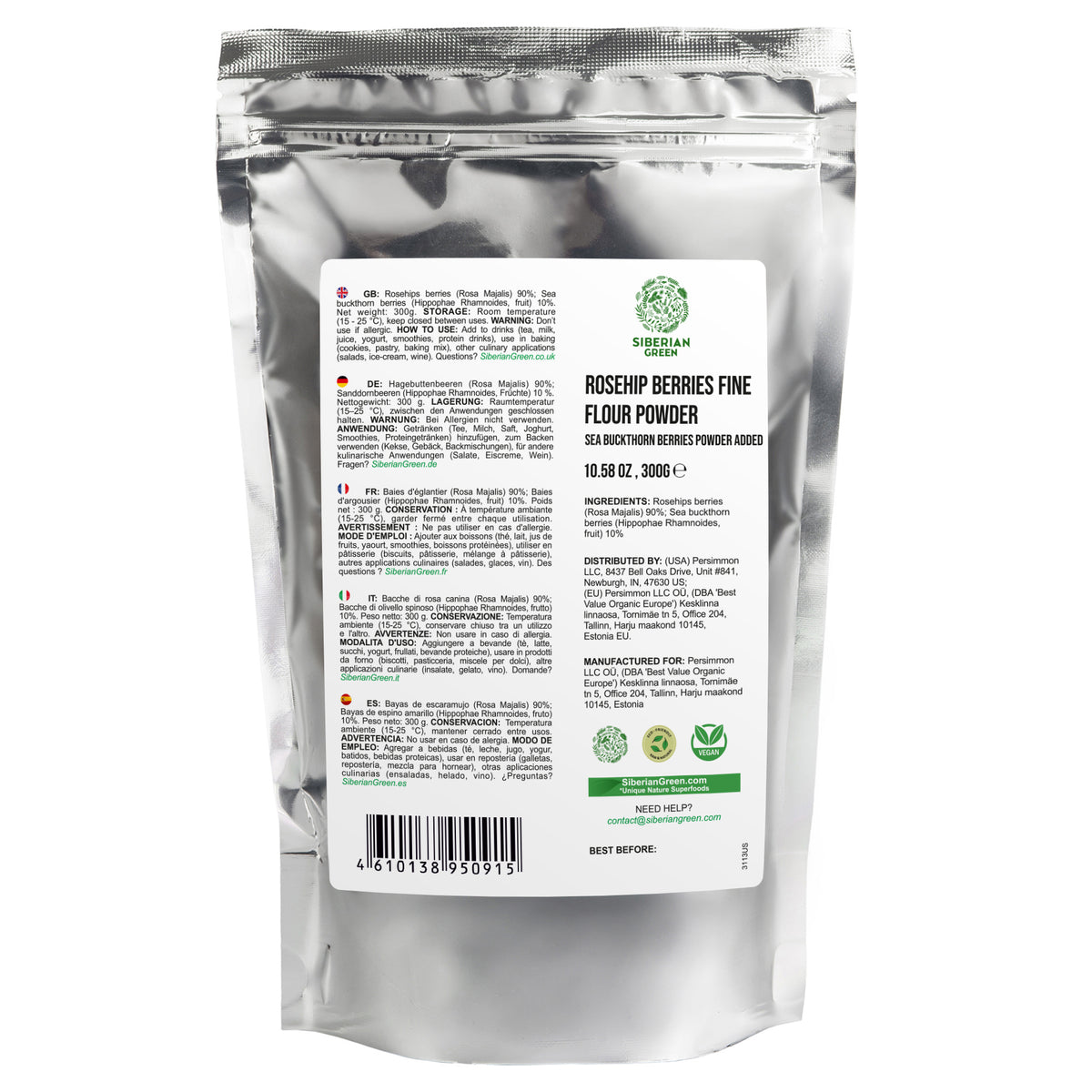 Ground Siberian Rose Hips & Sea Buckthorn Powder 300g (10.58 oz) – Nutrient-Rich Superfood Blend